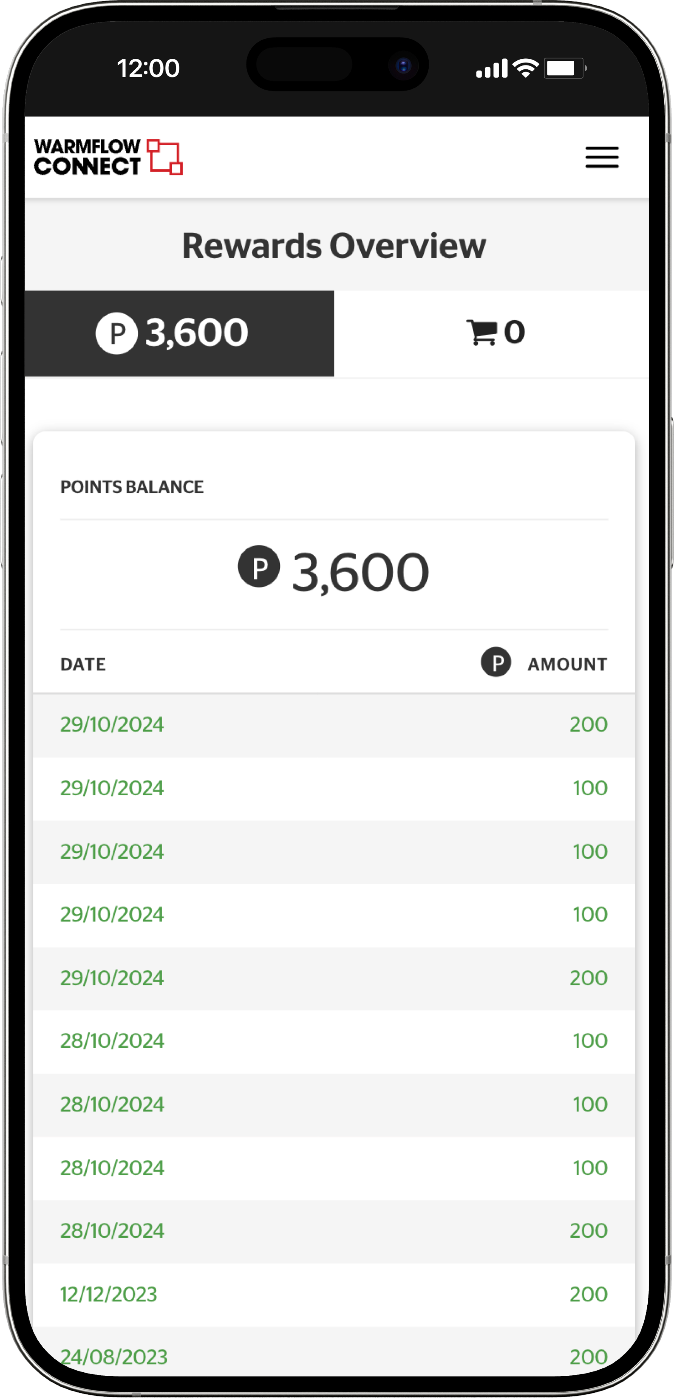 warmflow connect rewards overview iphone mockup