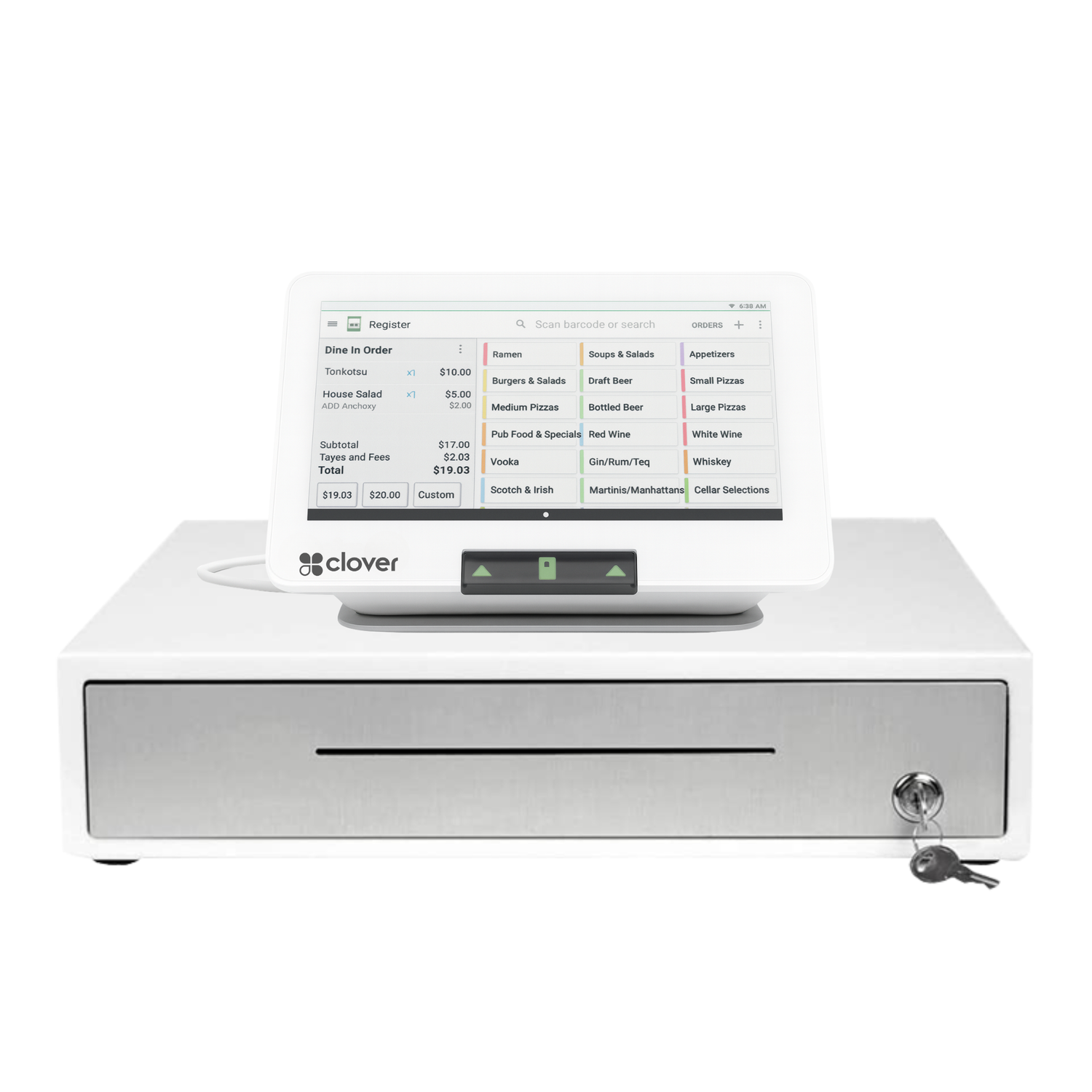 Clover Mini - compact 8-inch counter-top POS with built-in receipt printer, built-in card reader, and 4G LTE backup