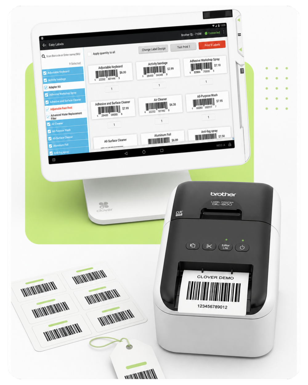Clover barcode label printing for retail