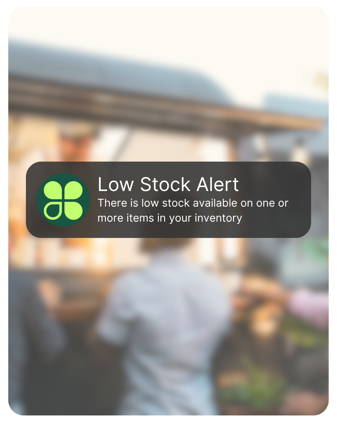 Food truck low stock alert graphic