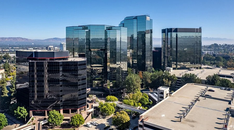 Warner Center office towers and the Westfield Topanga skyline in Woodland Hills, California