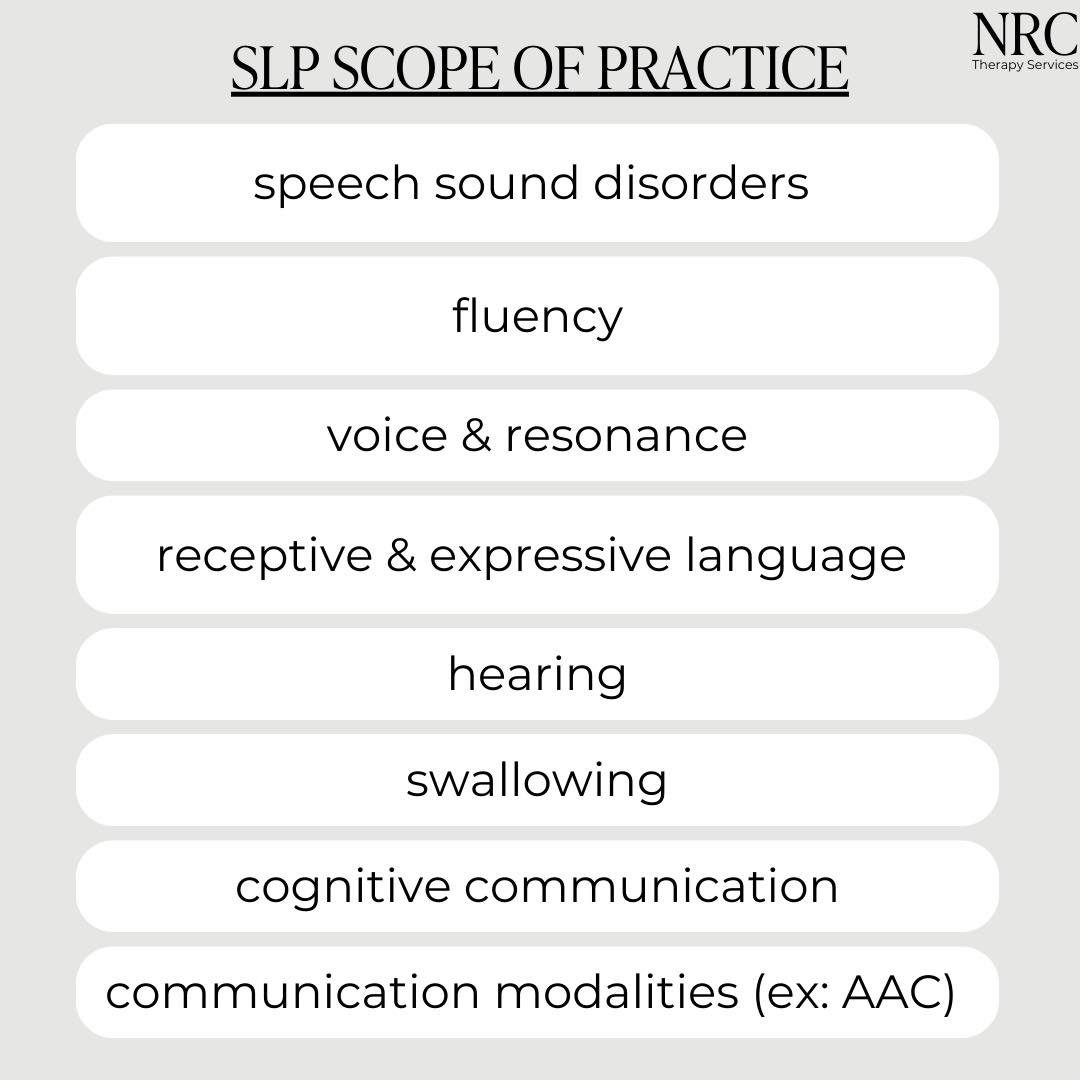 Speech-Language Pathologists have a LARGE scope of practice! We can help children and adults from 0-100+ ⭐️