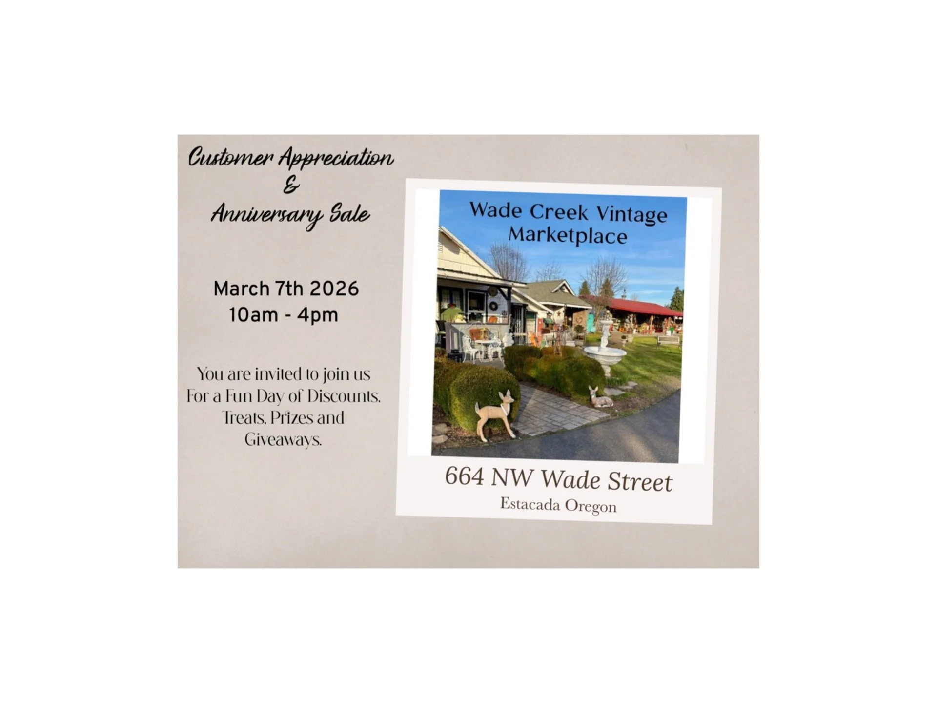 Wade Creek Customer Appreciation & Anniversary Sale