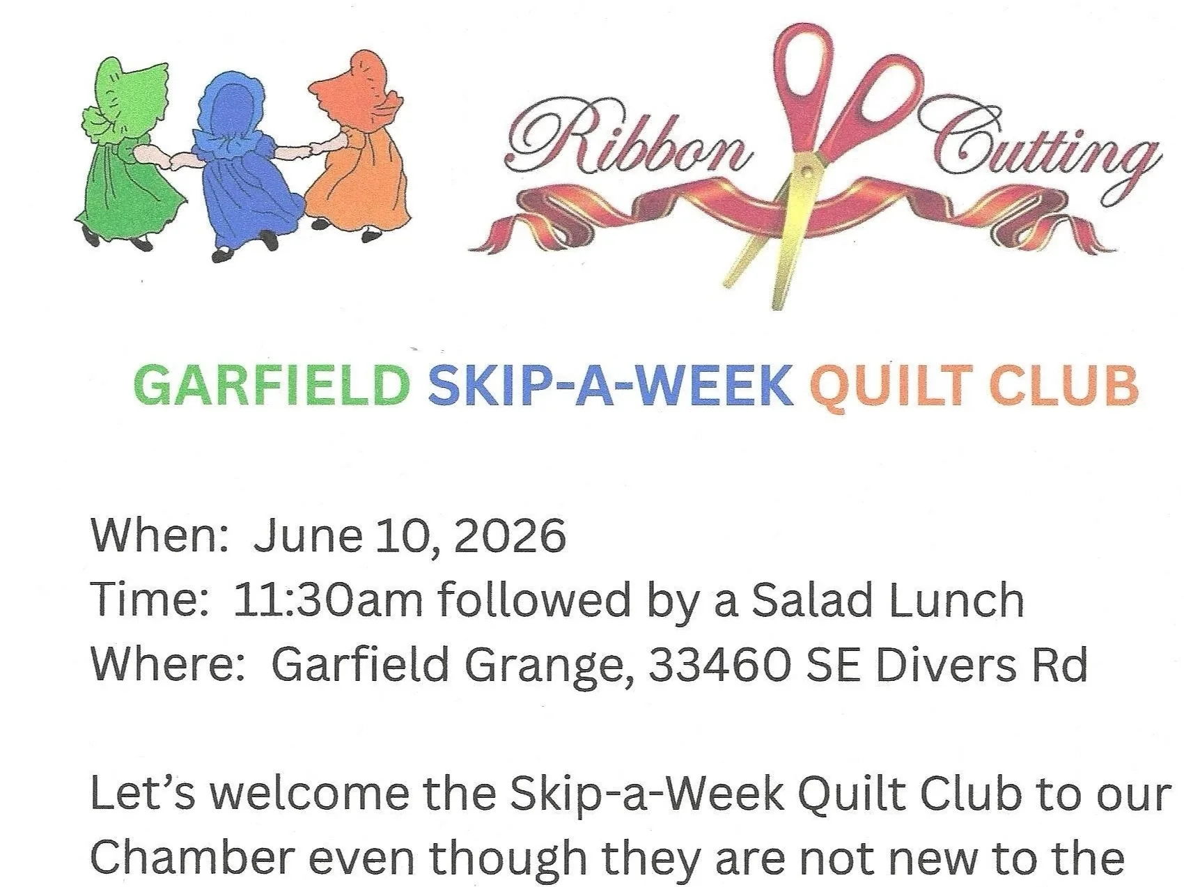 Ribbon Cutting for Garfield Skip-a-Week Quilt Club