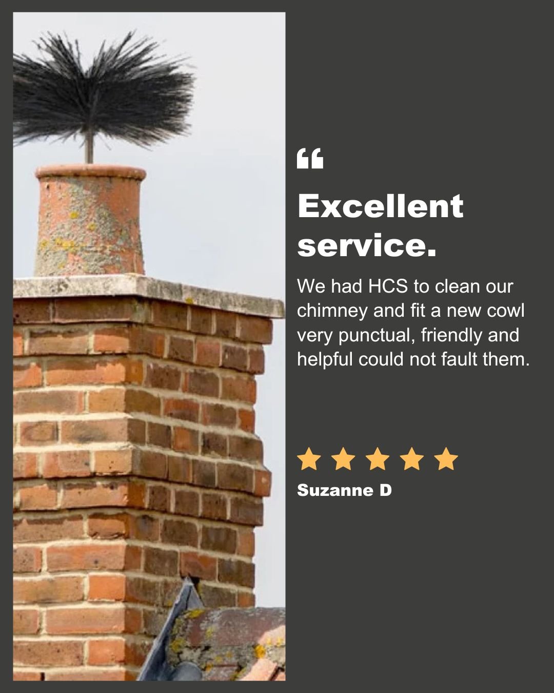 Thank you Suzanne D for the ⭐⭐⭐⭐⭐ review! 

Join Suzanne in skipping the Autumn rush and booking to get your chimney swept now! We'll be in a parish near you on the below dates. 

t. Mary &amp; St. Ouen - 8th July, 29th July, 8th Aug, 12th Sept
St. P
