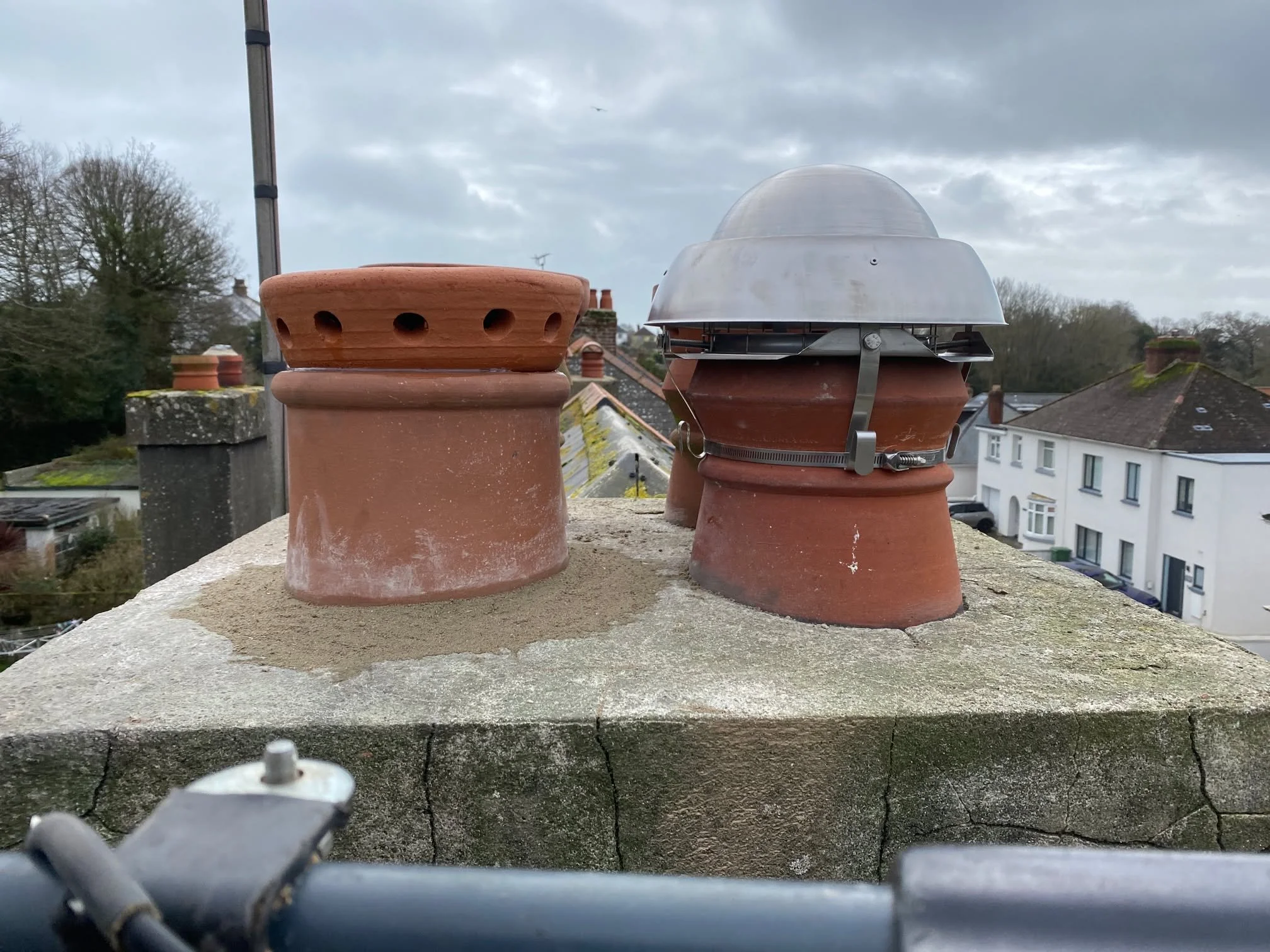 For Caps, cowls and all things chimney - give us a call.

For this client we added a cowl to their functioning chimney to prevent down draft, water ingress and unwanted visitors, all of which contributes to making their stove work more efficiently. 
