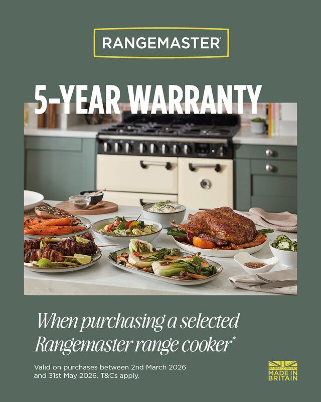 Don't forget! Purchase a Rangemaster Range Cooker before 31st May and receive a FREE 5 year warranty! 

Applies to selected models purchased by 31st May and delivered by 31st July. Terms &amp; Conditions apply. 

Pop in to the showroom or drop us a l