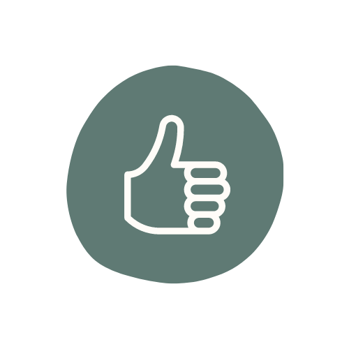 dark green circle icon with white thumbs up icon