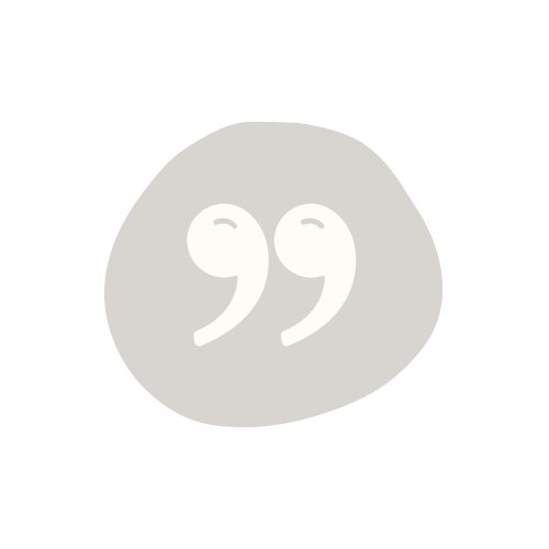 light grey circle icon with white quotation marks inside