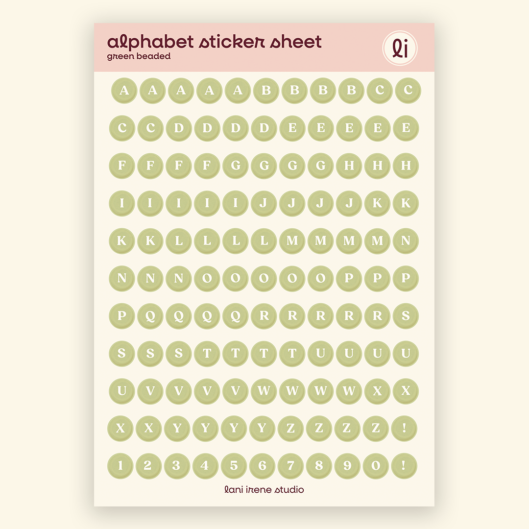 Green Beaded Alphabet Sticker Sheet