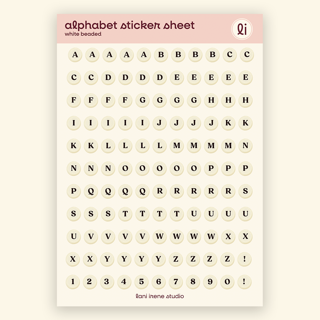 White Beaded Alphabet Sticker Sheet
