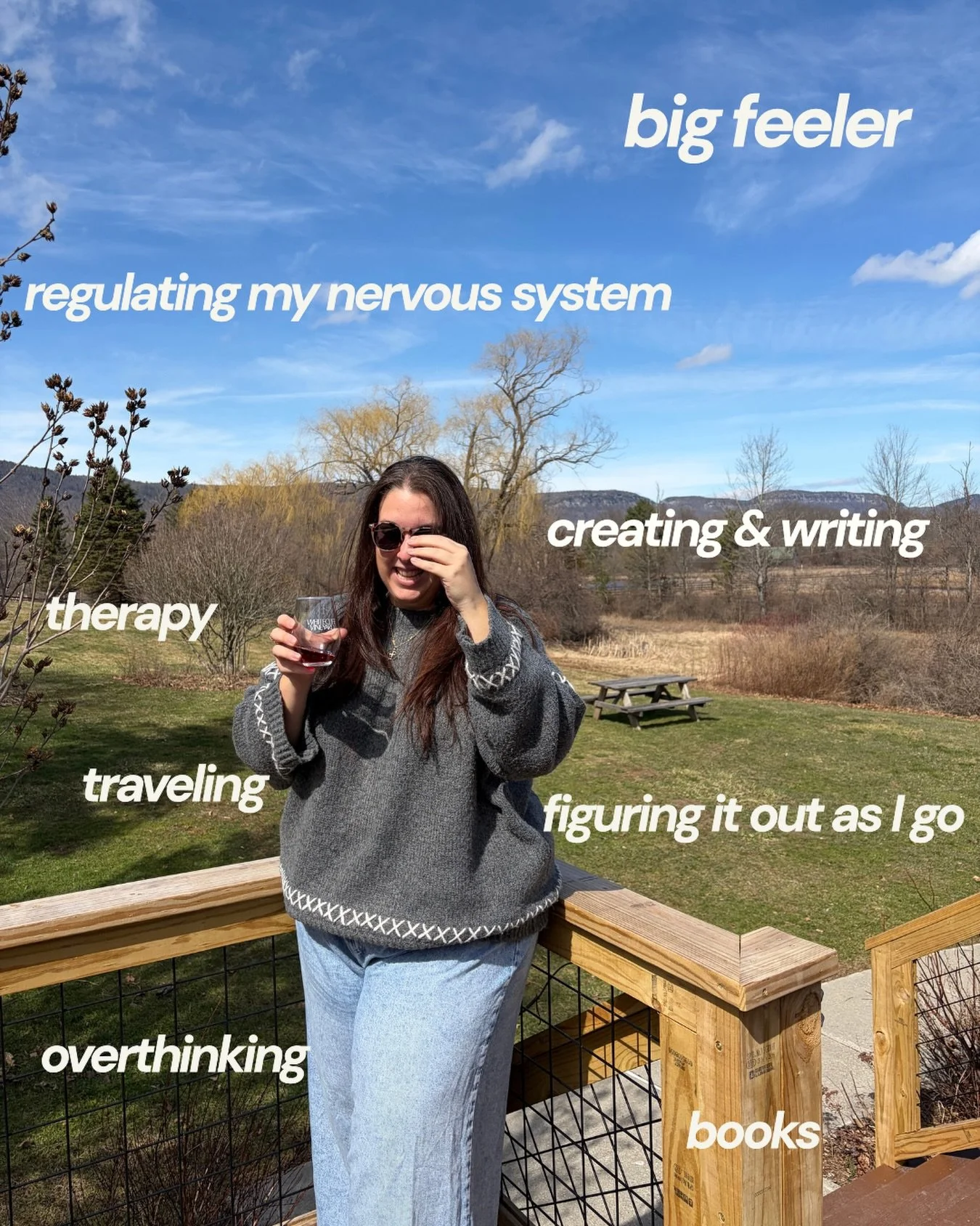 For a long time, i felt like i had to pick one version of myself to share online, and in some ways I still do, but I&rsquo;m trying to break out of that.

I&rsquo;m a:
therapist. writer. traveler. overthinker creative person. big feeler.

I don&rsquo