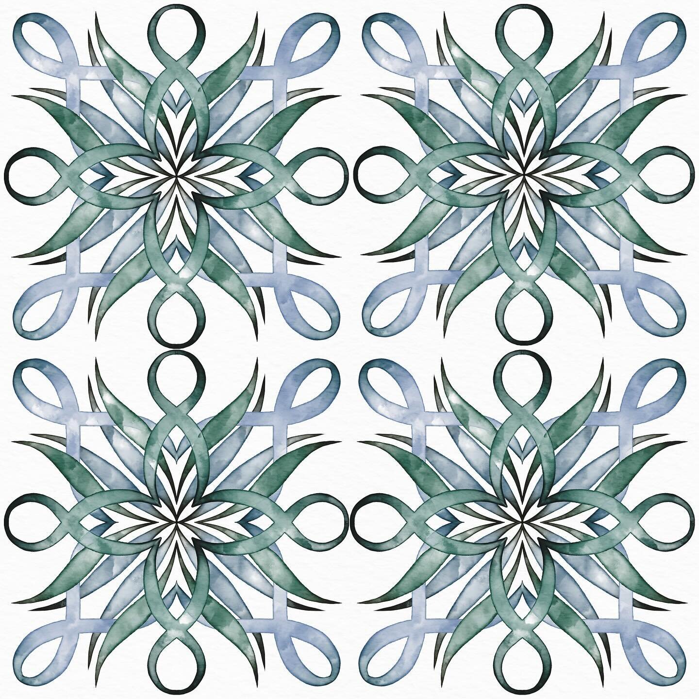 I took my watercolor mandala in those blue and green sea colors and made a pattern out of it. Why are repeat patterns so endlessly fascinating? I think we&rsquo;re always looking for patterns in things, so they satisfy the brain in some deep way. 

#