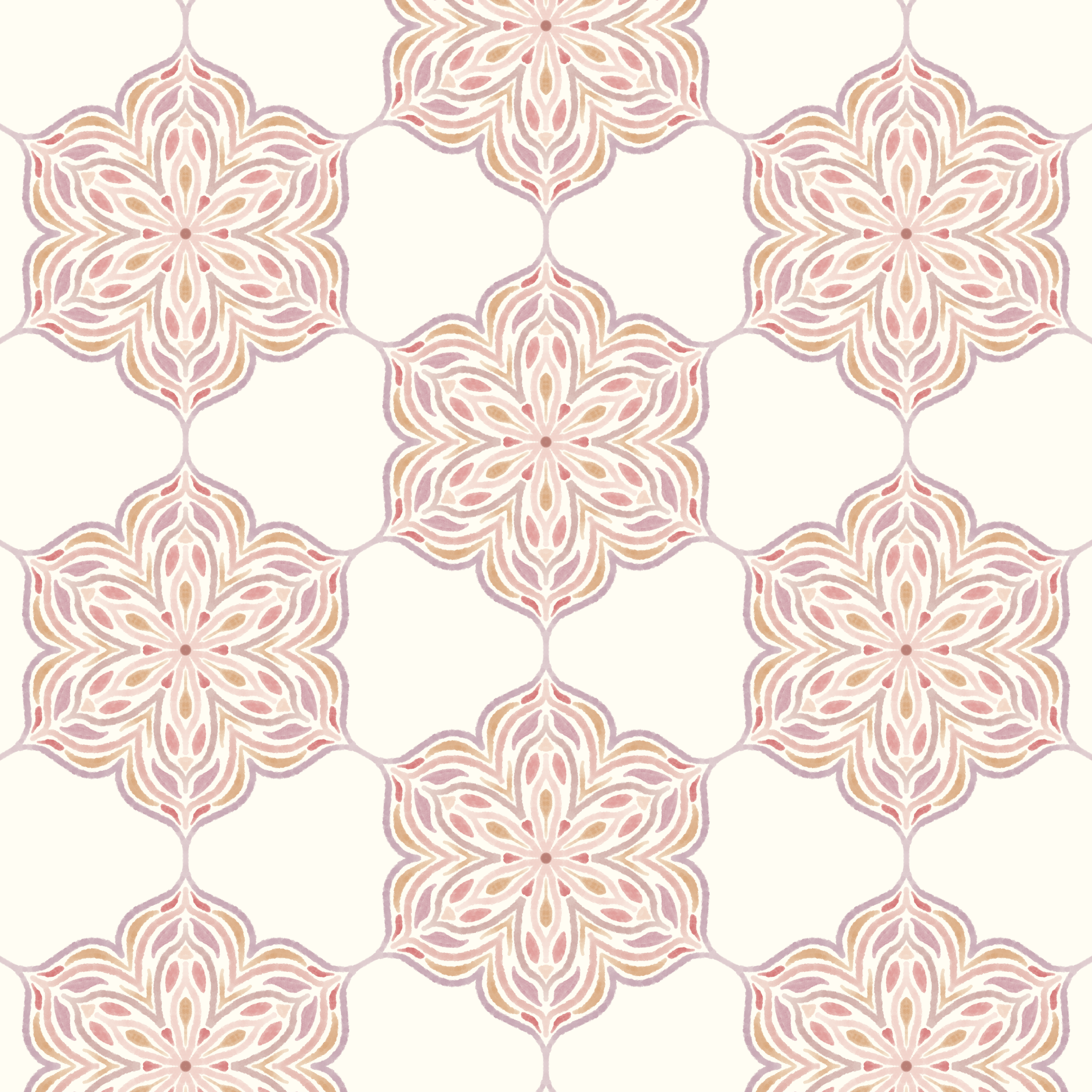 Watercolor mandala tile design by surface pattern designer Julie McMillan of Silver Birch Studio.