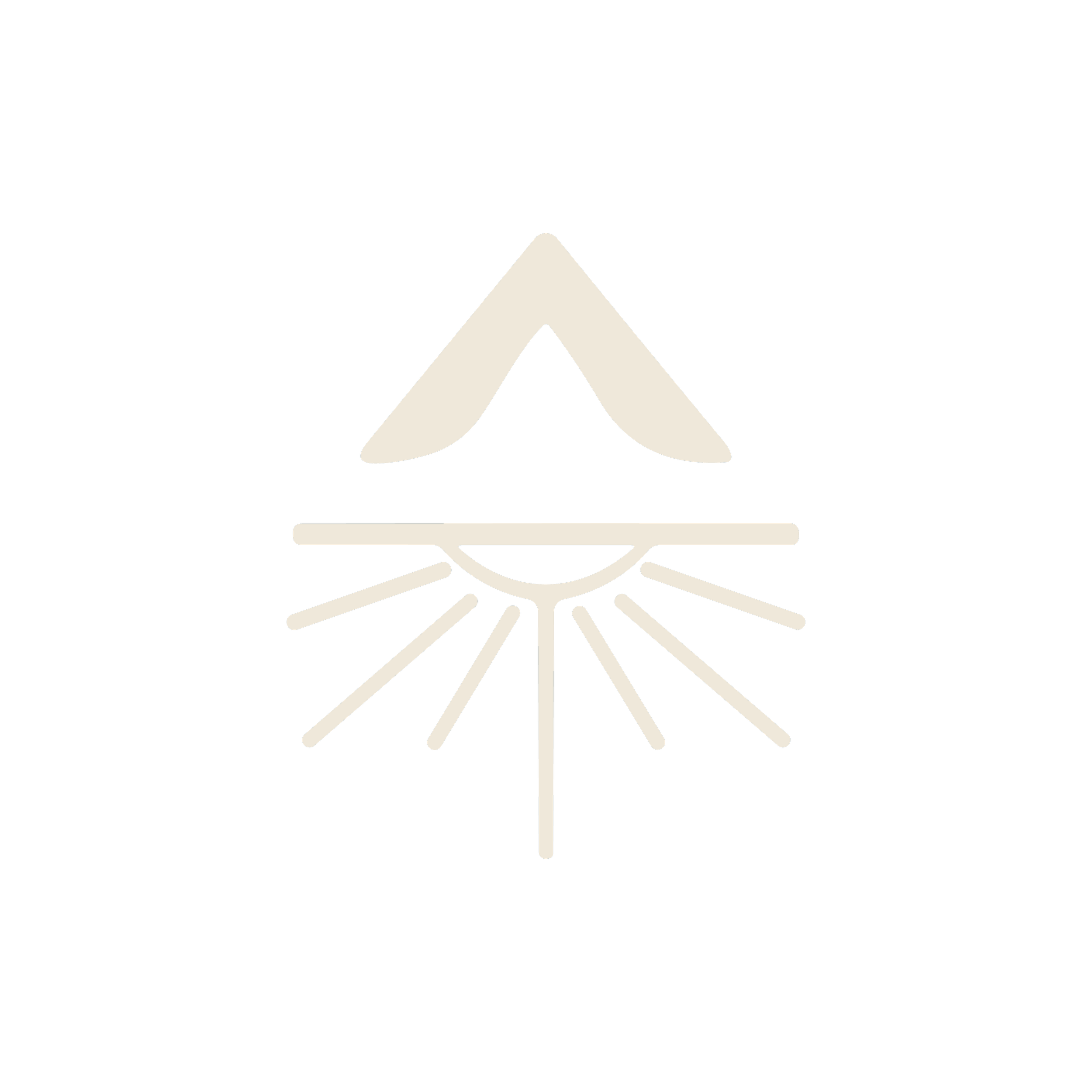 Minimalist line art of a mountain with sun rays radiating from below, symbolizing nature or outdoor themes.