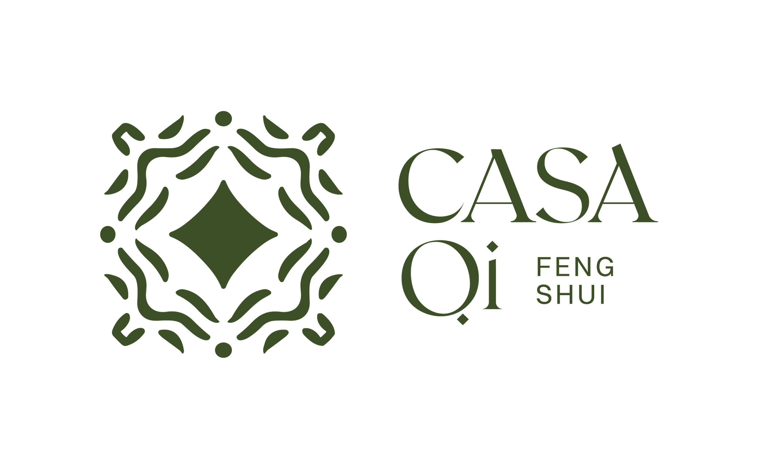 Logotipo do Feng Shui Casa, com símbolo decorativo e texto.