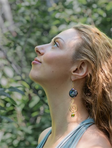 Rainbow Pearl Spiral Earrings