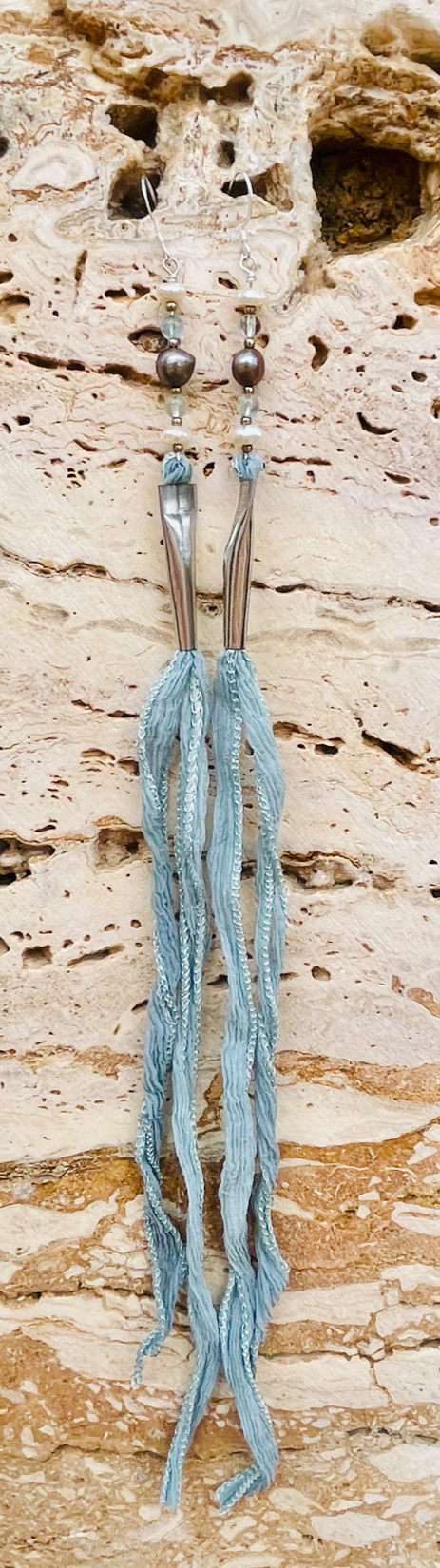 Silk Pearl Ribbon Earrings