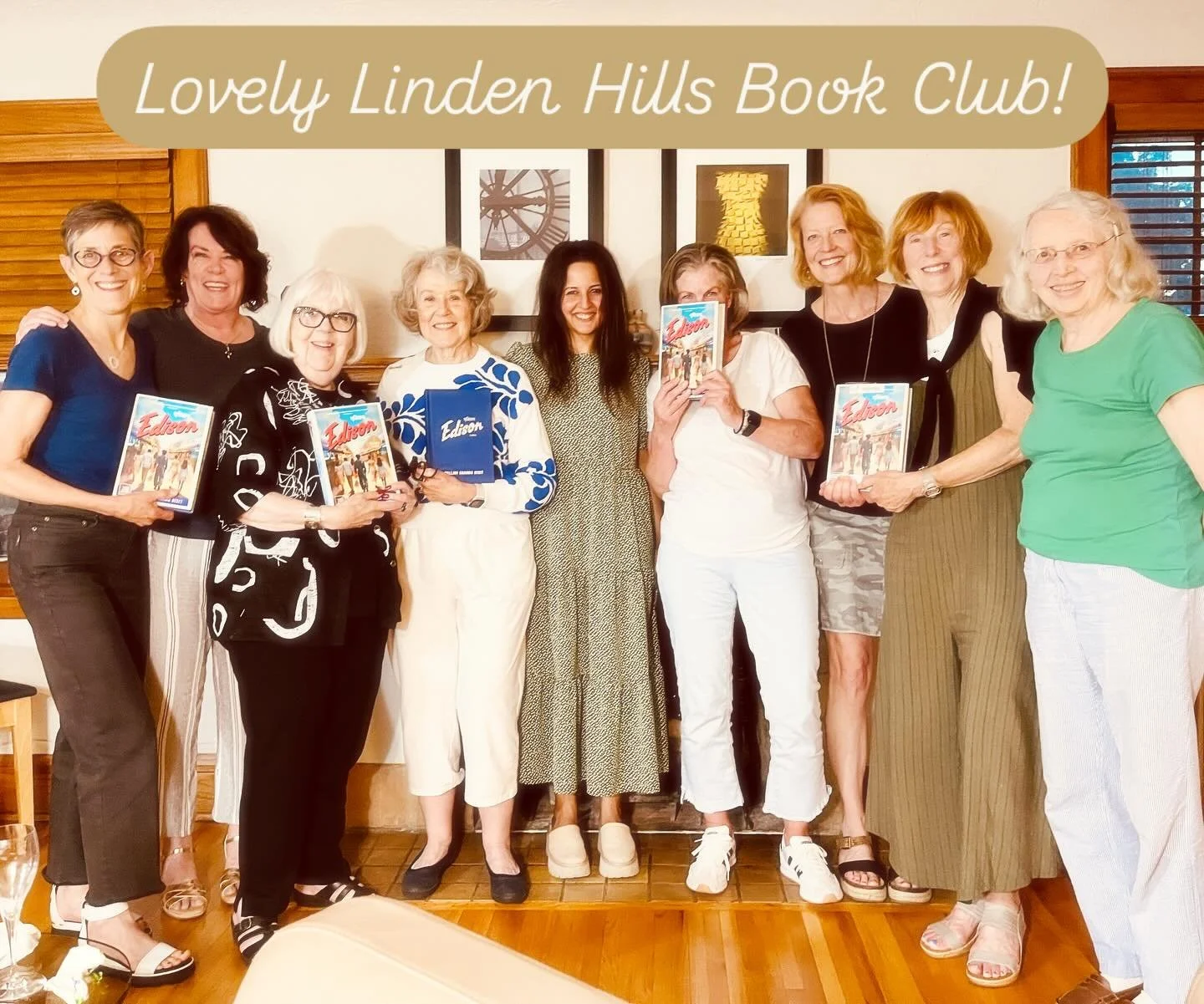 I just loved visiting with this gang of fun, intelligent readers right in my neighborhood! Thank you all, especially Teresa Saxton and Elizabeth Cogswell, for inviting me and for reading EDISON. Such a lovely evening! 📚🍷📚🍷

#edisonnj #edisonnovel