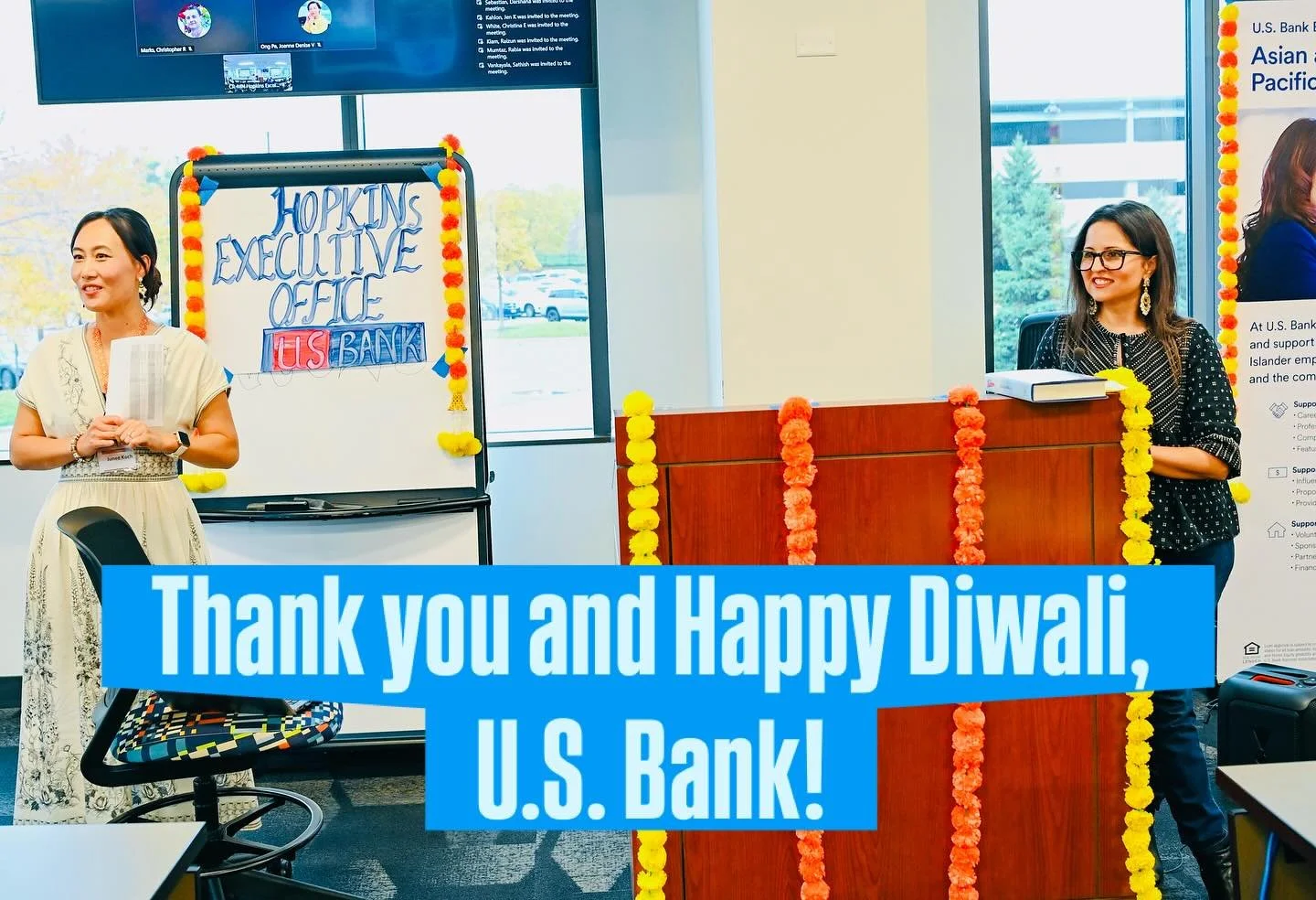 What an incredible Diwali celebration, hosted by the Twin Cities U.S. Bank API Business Resource Group! Thank you so much for inviting me to be part of the festivities and speak with your group! Special thanks to Kaori Yamada, Junee Koch, Dechen Wang