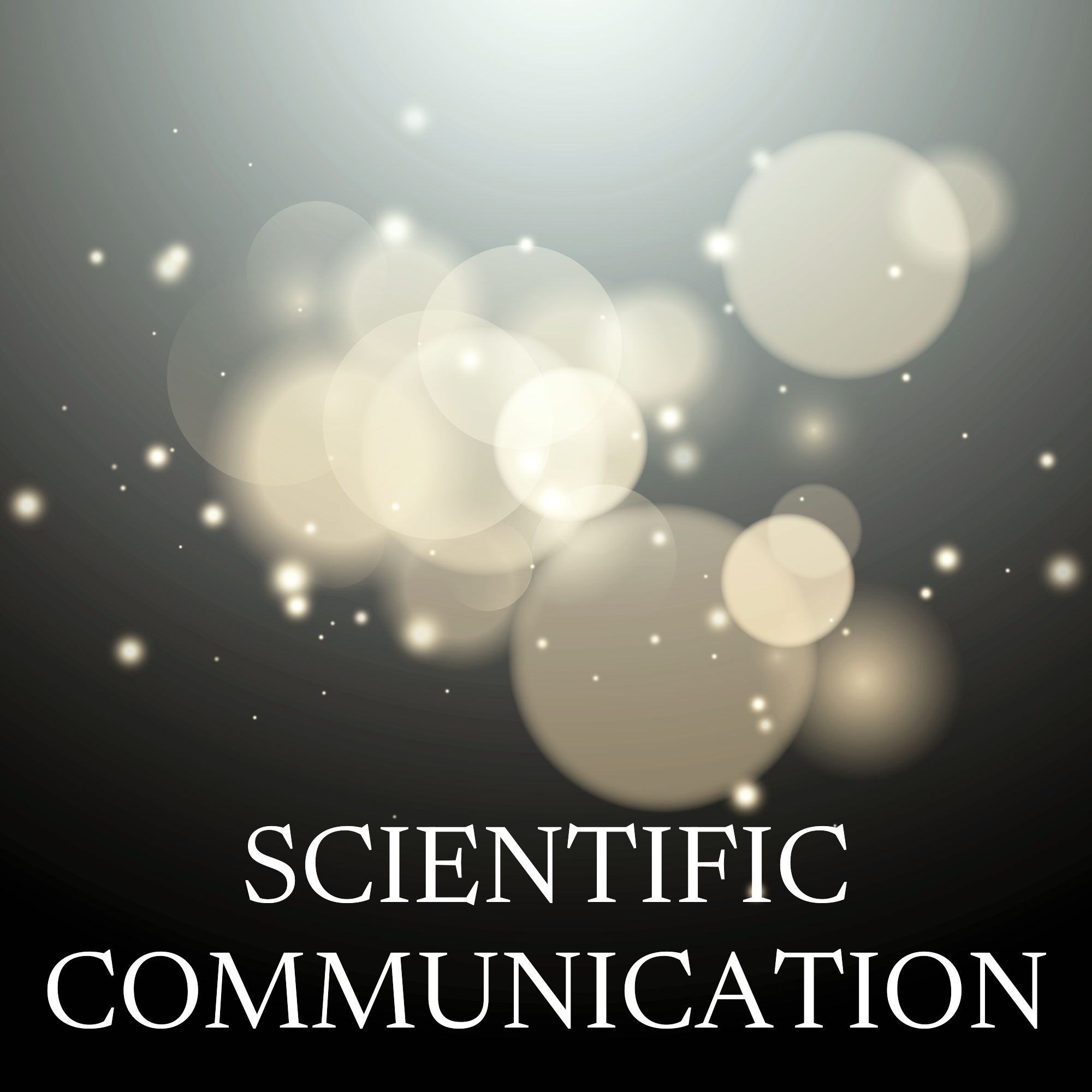 Book cover titled 'Scientific Communication' with a dark gradient background and light circular bokeh effects.