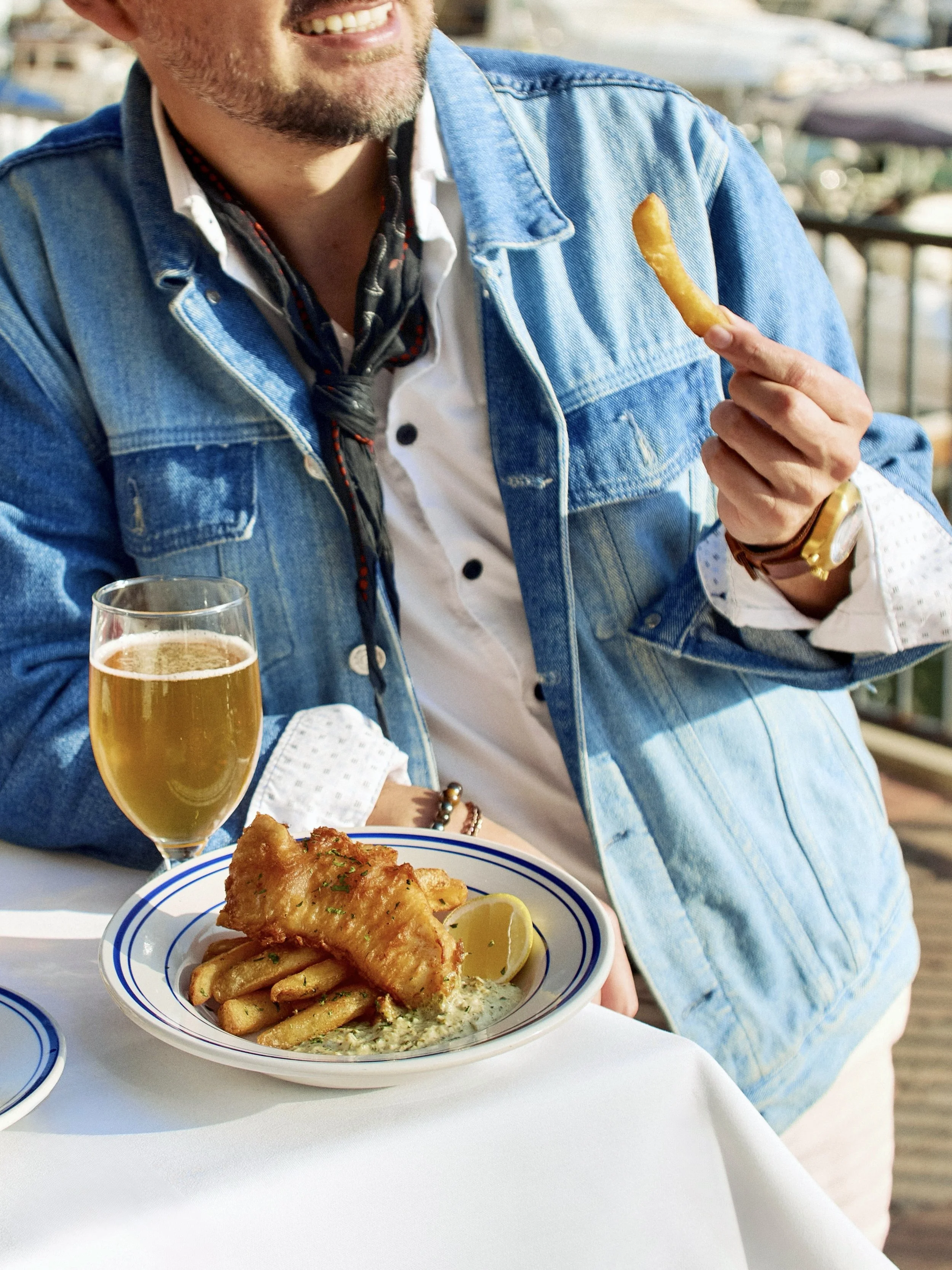 Fish n Chips and Cold Beer on the patio