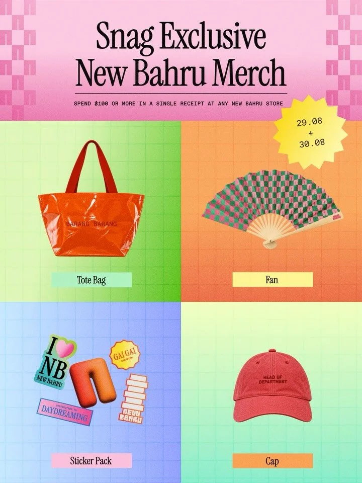 Only at Open House, this weekend: A new collection of New Bahru merch, up for grabs!

Spend $100 in a single receipt at any New Bahru store between 29-30 August and one of these limited-edition merch might just be yours. Let our gachapon machine deci