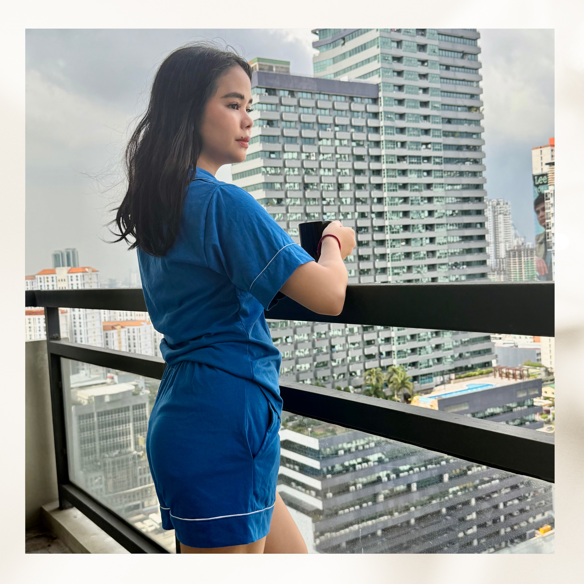 BLUE Adult Cotton Collared Short Set (Complimentary Personalisation) - Ready to ship on 10 October 2026