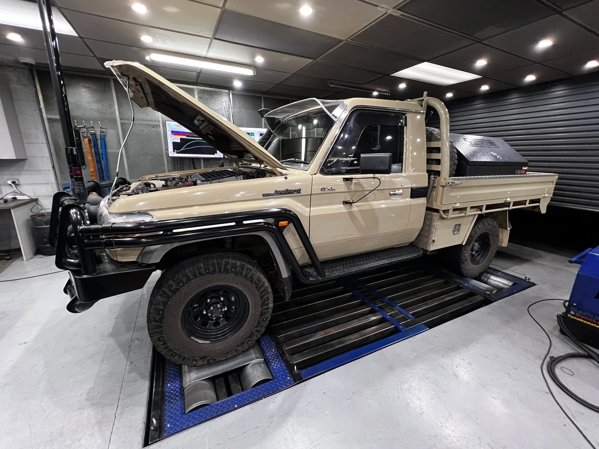 Sandy Single Cab. Another 79 series in for a custom tune after having a PowerDrive clutch fitted up.  This vehicle was previously tuned in a car park and now correctly tuned on the dyno by the people who who these vehicles. Gains for days from 2000rp