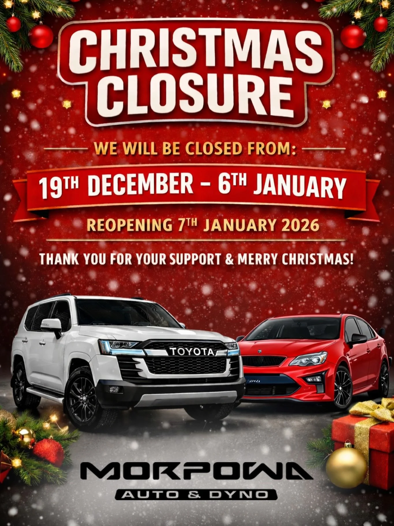 Morpowa will be closed from the 19th of December and reopening on 7th of January.

Thanks to all our customers for the support this year, we&rsquo;re looking forward to a big one ahead.

Have a safe and Merry Christmas from the Morpowa team 🎅🏼🎄