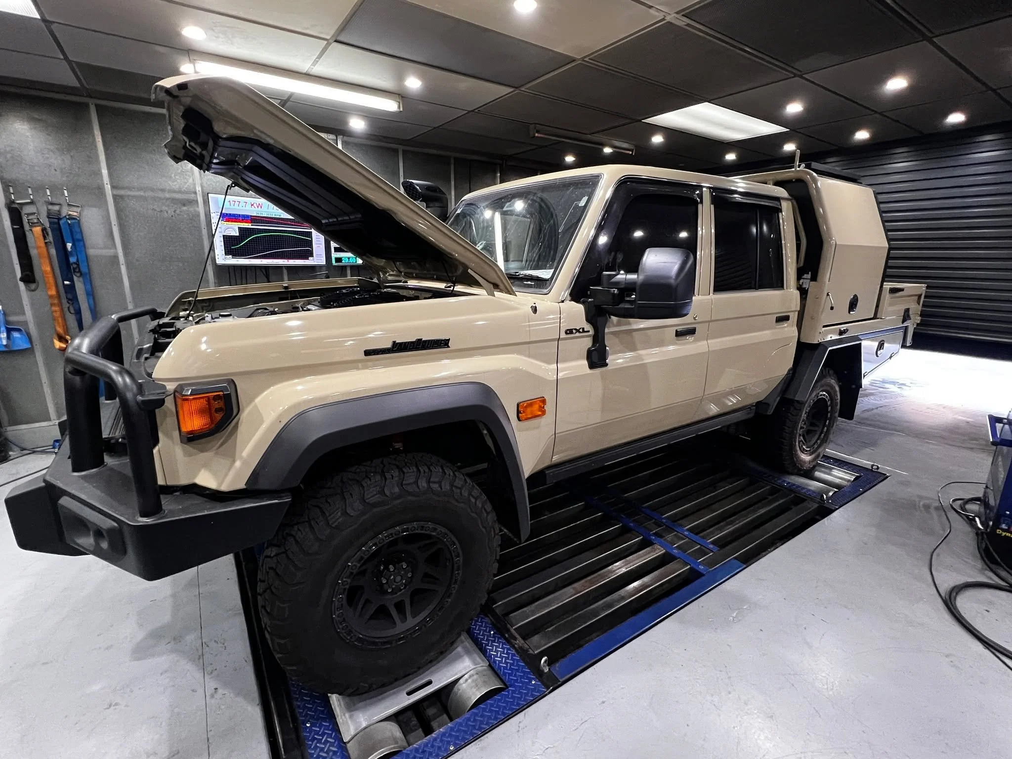 Another Sandy face lift getting some power added to help with towing and working duties. Simply awesome after a real custom tune and some great upgrades. Unparalleled performance and reliability for your Toyota. 
If you want to transform your 70 Seri