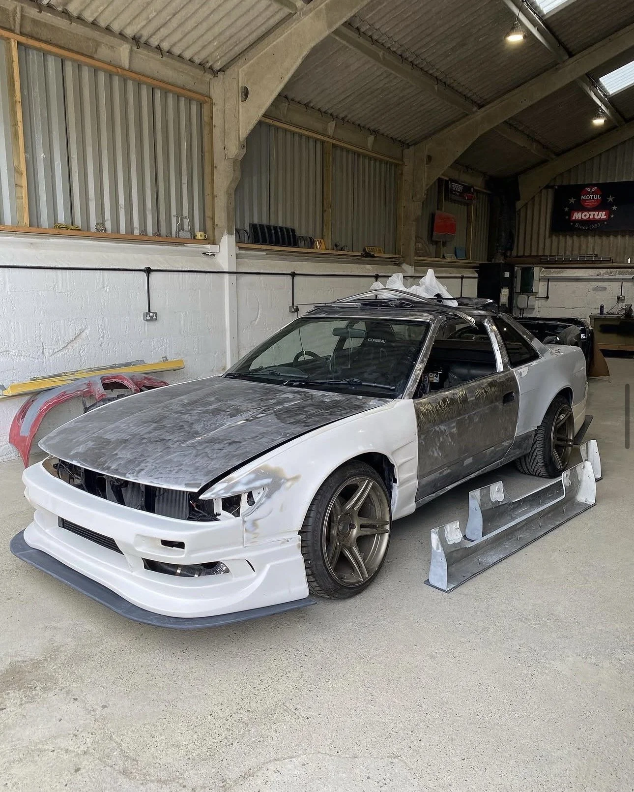 Nissan PS13 Widbody restoration project in workshop