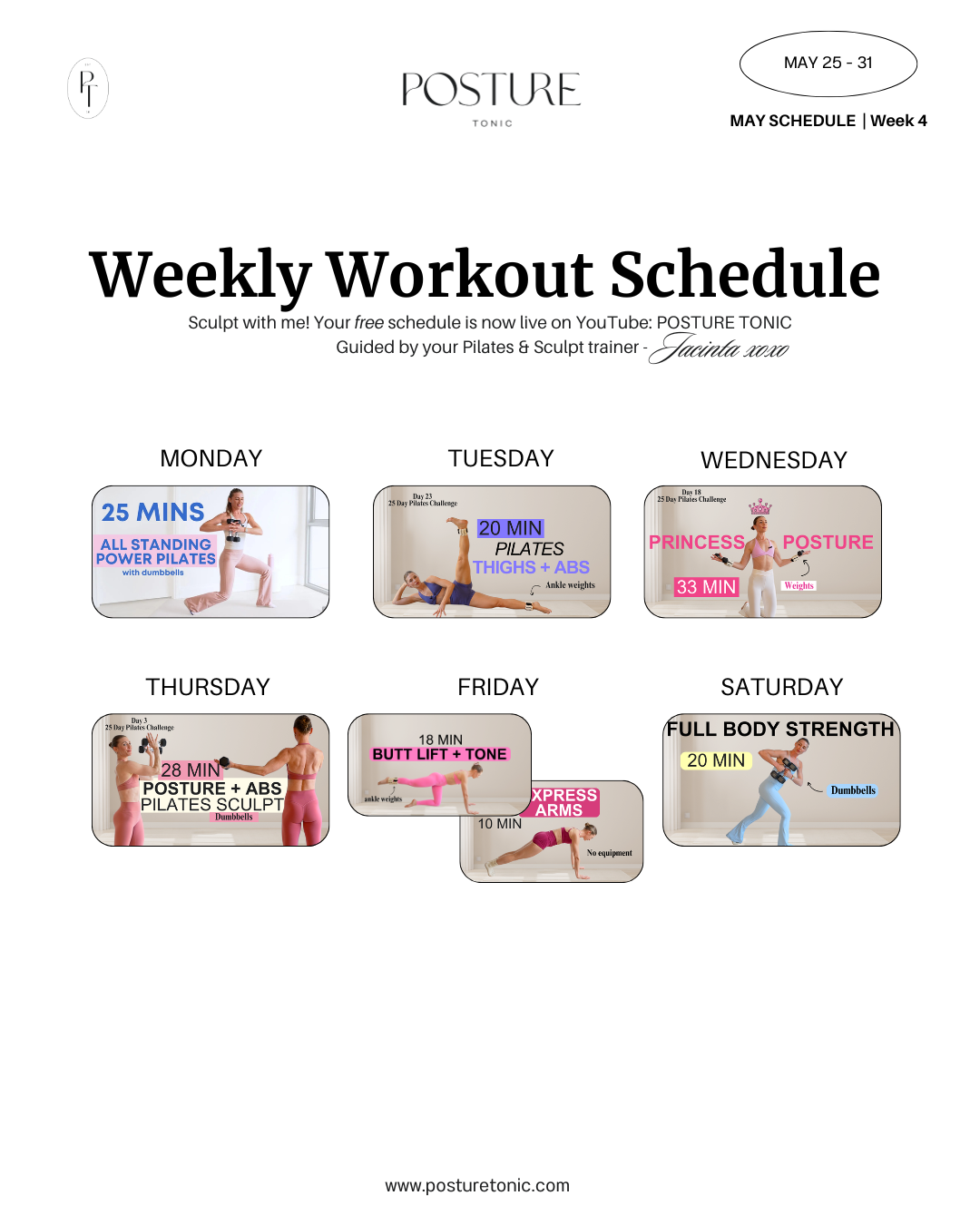 Your Free Weekly Schedule May 25-31