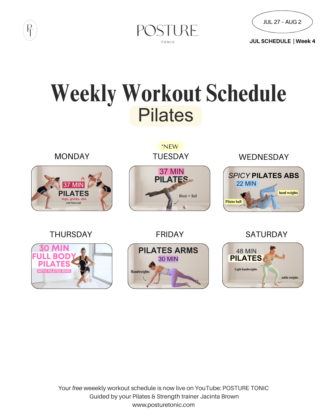 Your Free Weekly Schedule 27 Jul - 2 Aug