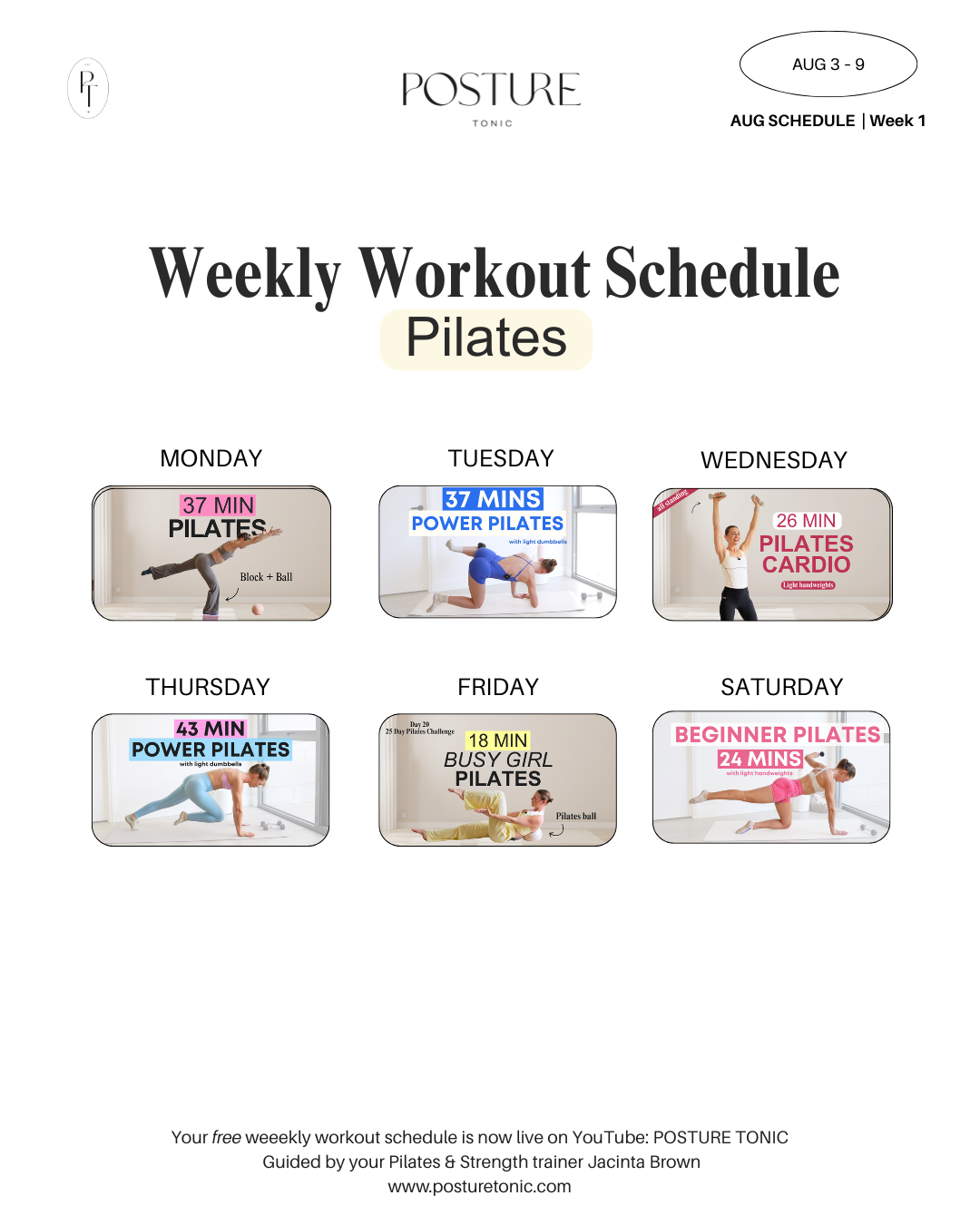Your Free Weekly Schedule Aug 3 - 9