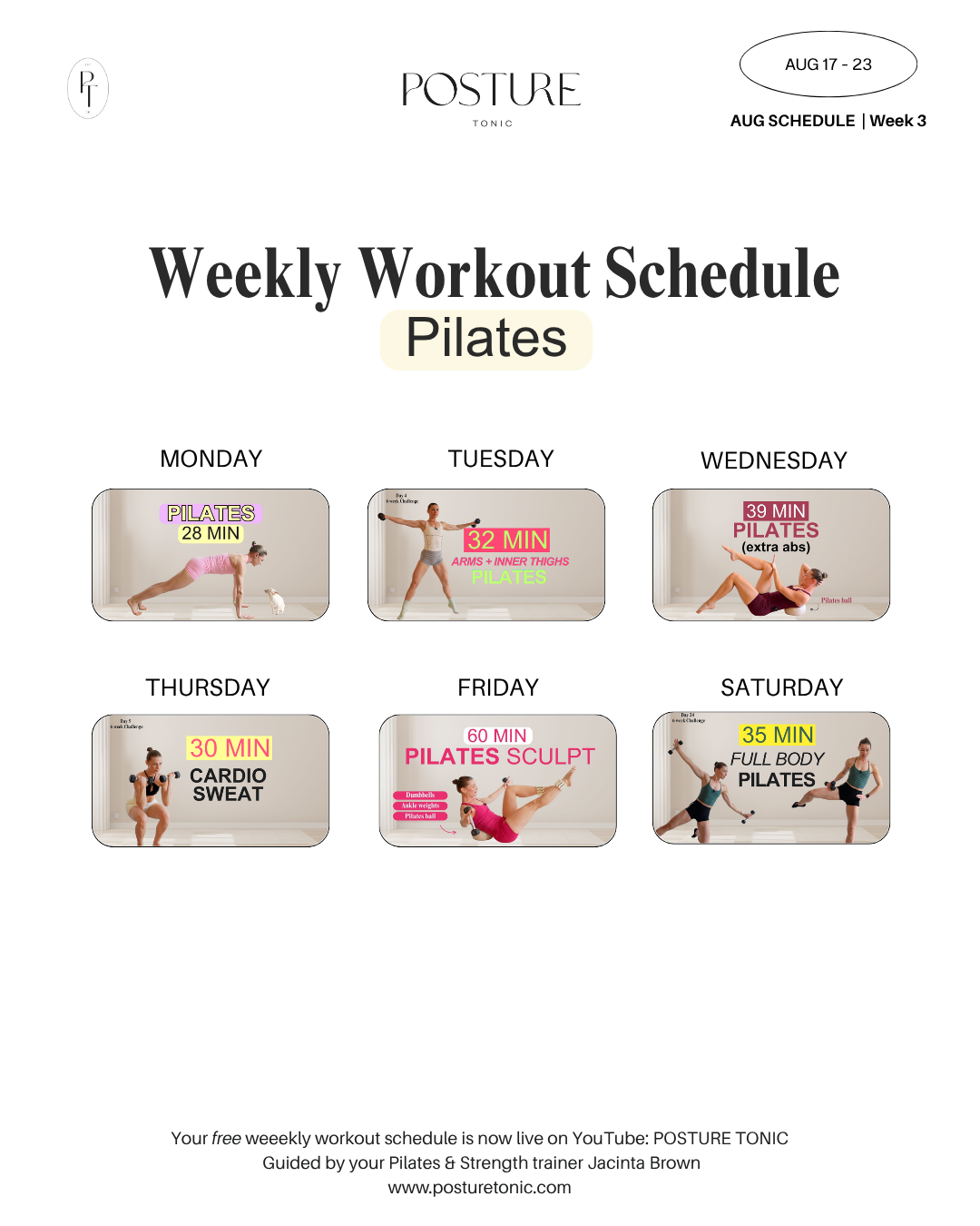 Your Free Weekly Schedule Aug 17 - 23