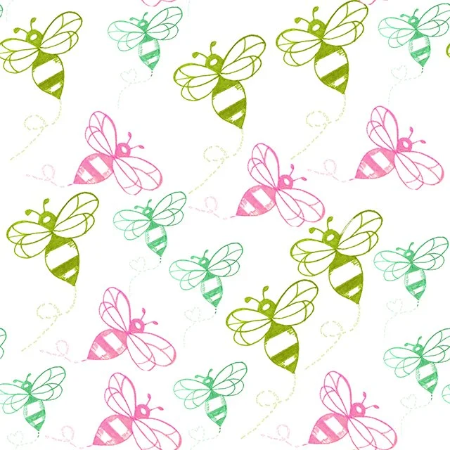 Resized Green Light Pink Buzzing Bees Block.jpg