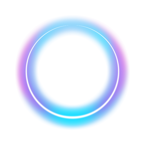 A glowing blue hexagon inside a luminous pink and purple circular shape.