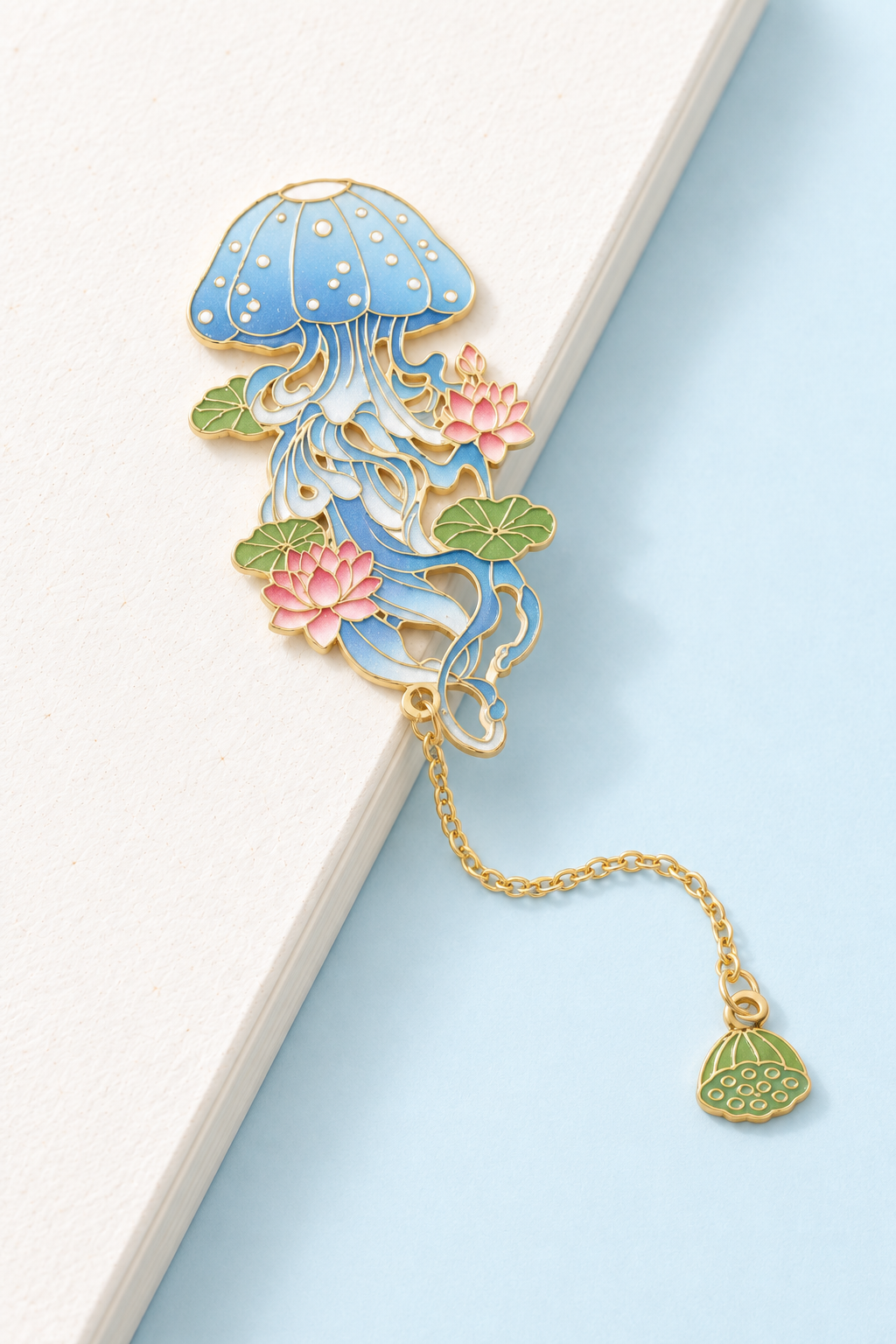 Blue Jellyfish & Lotus Bookmark