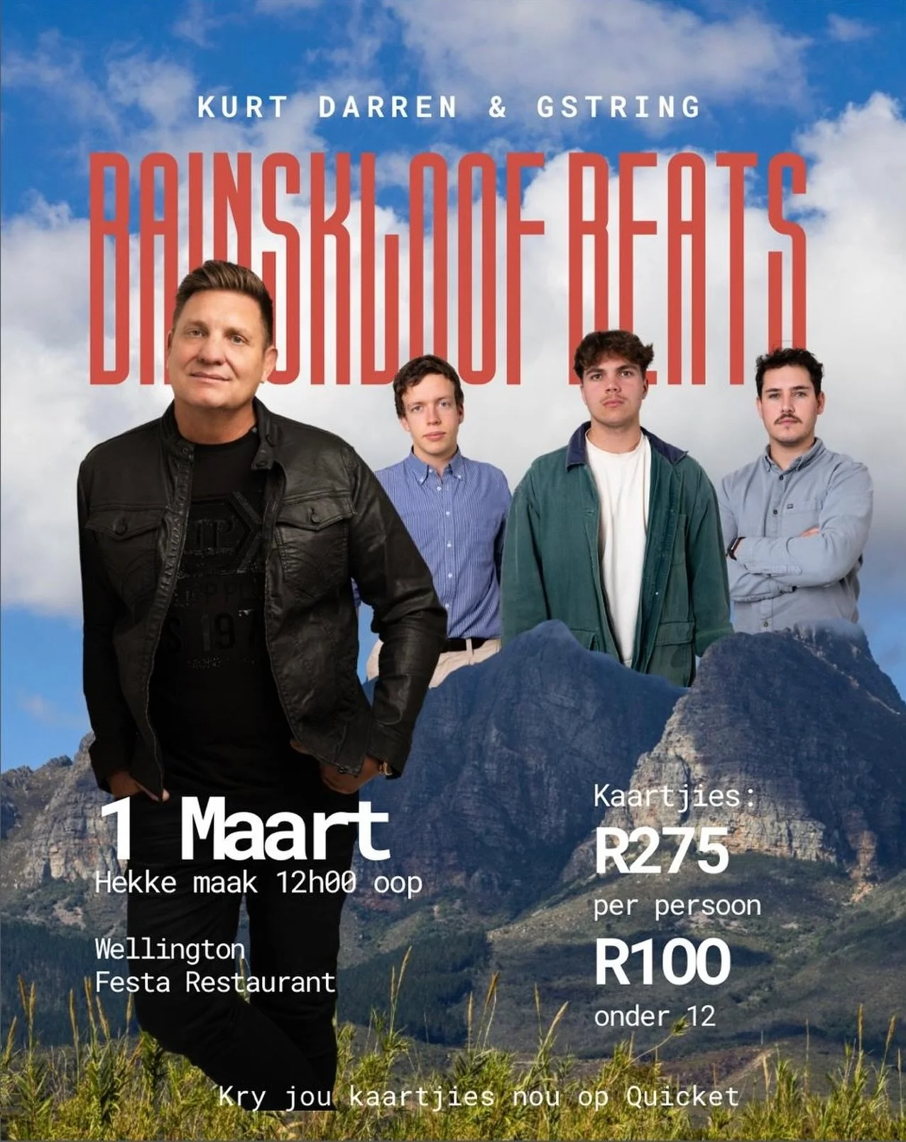 Bainskloof Beats &bull; Die biere is koud, die wyn is gereed en die musiek is afrikaans!

Kom spandeer die somers dag in die Boland son, op Festa se grasperk teen die voet van die Bainskloof pas met @kurtdarren en @diegstring op die verhoog. Bring jo