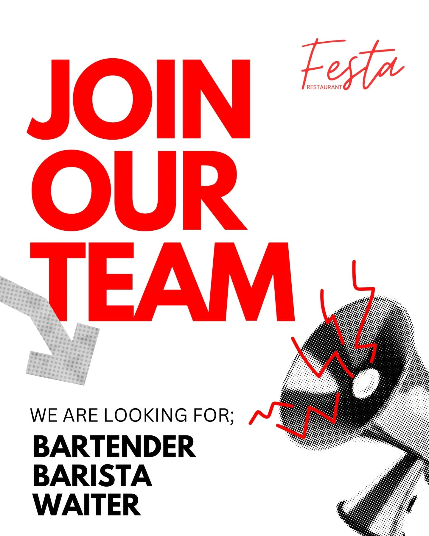 WE ARE HIRING🙌

Festa is on the lookout for bartenders and waiters &amp; baristas to join our team!

If you&rsquo;re energetic, friendly, and love working with people - we&rsquo;d love to hear from you. Think you&rsquo;d be a great fit for the Festa