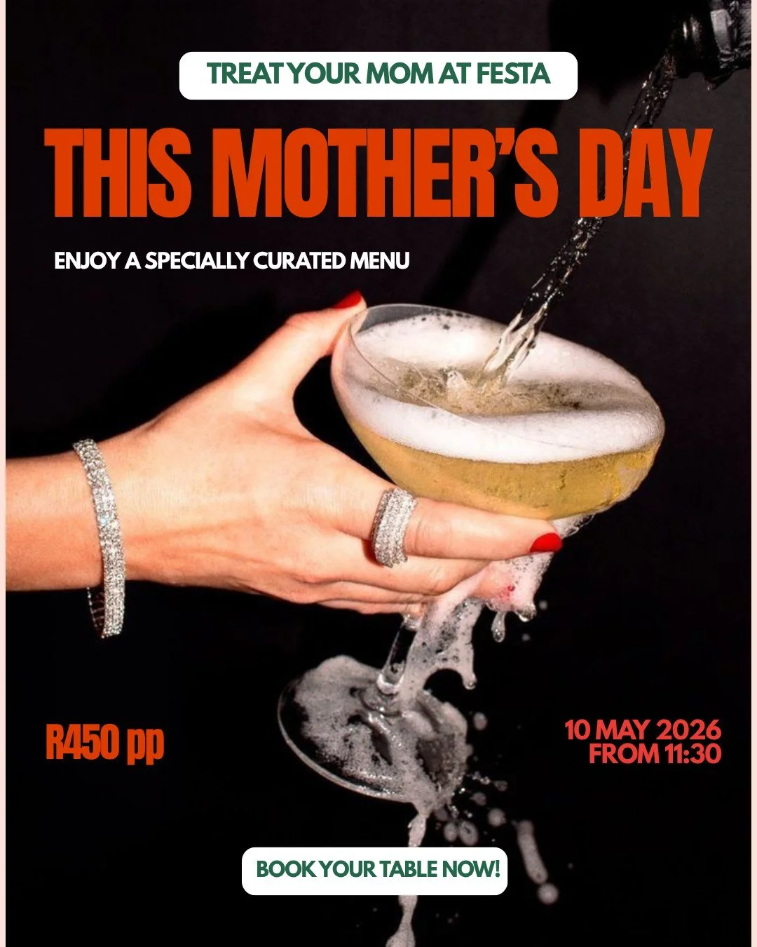 Have you thought about how you're going to spoil your mom this Mother's Day? 😌

Festa's got you covered with a curated three course menu, which will be available from 11:30 on Mother's Day, Sunday 10 May. 

Don't wait until the last minute! Book a t