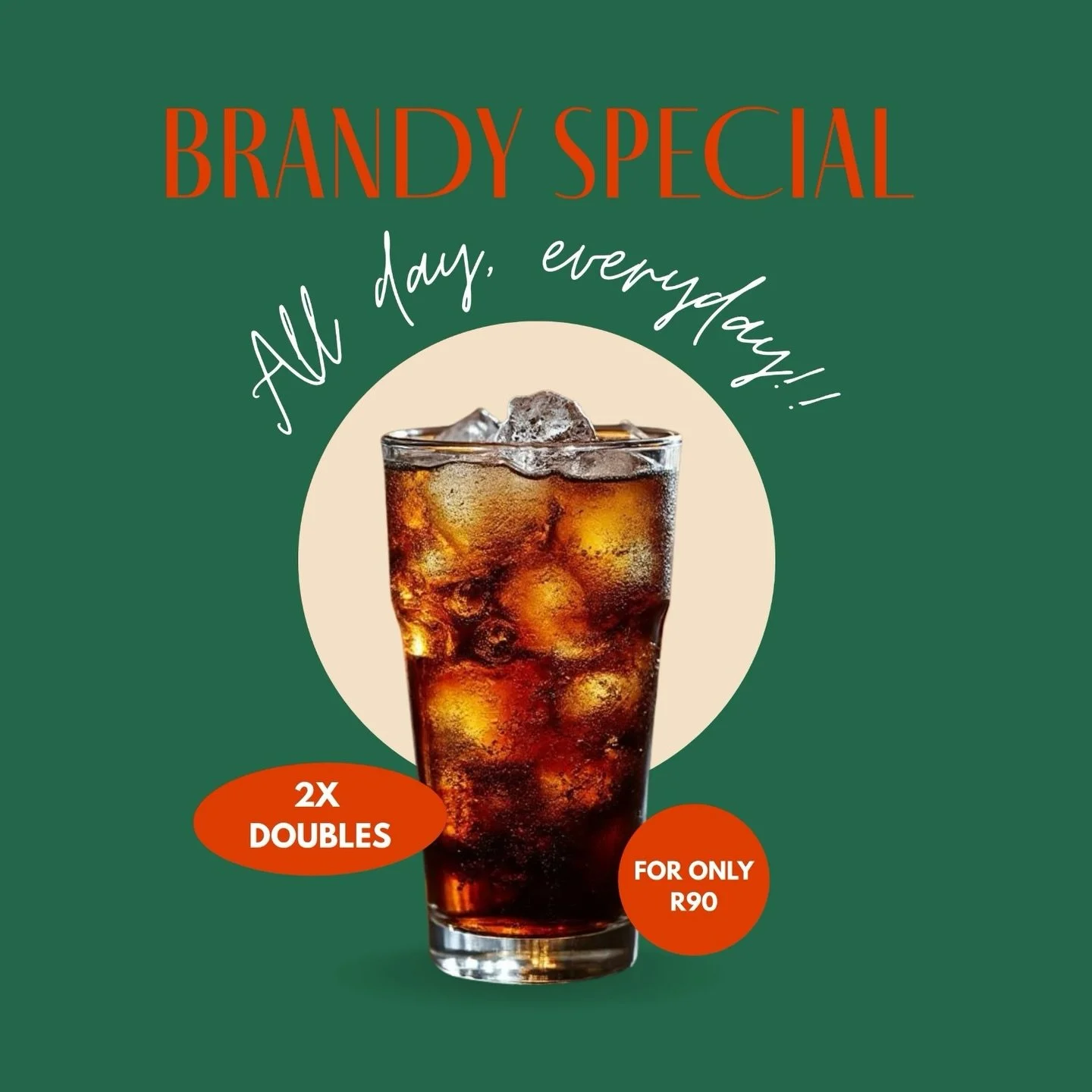 The deal you&rsquo;ve been waiting for 🔥

2x DOUBLE brandy &amp; coke for ONLY R90

All day. Everyday. No limits.
Festa is the place to be🥃