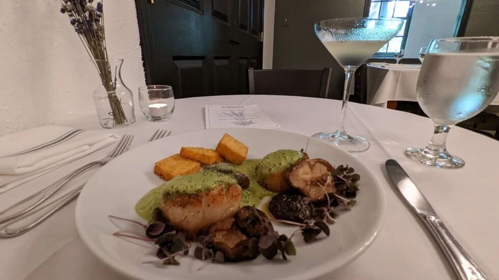 Scallops with mushrooms, foamed herbs, and polenta from SubTerra
