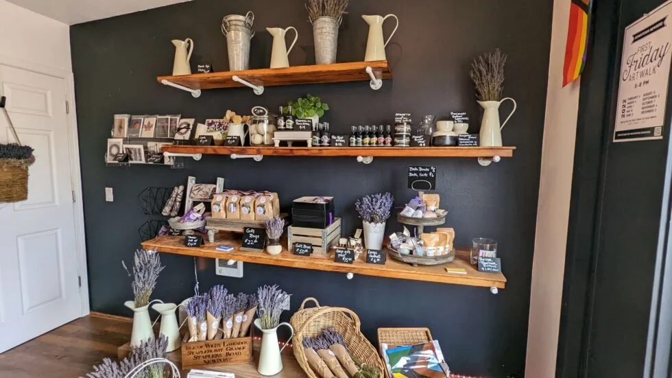 Lavender shop filled with lavender bundles and products