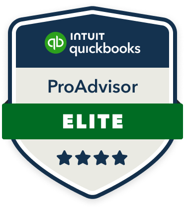 Intuit QuickBooks ProAdvisor Elite badge with four stars.