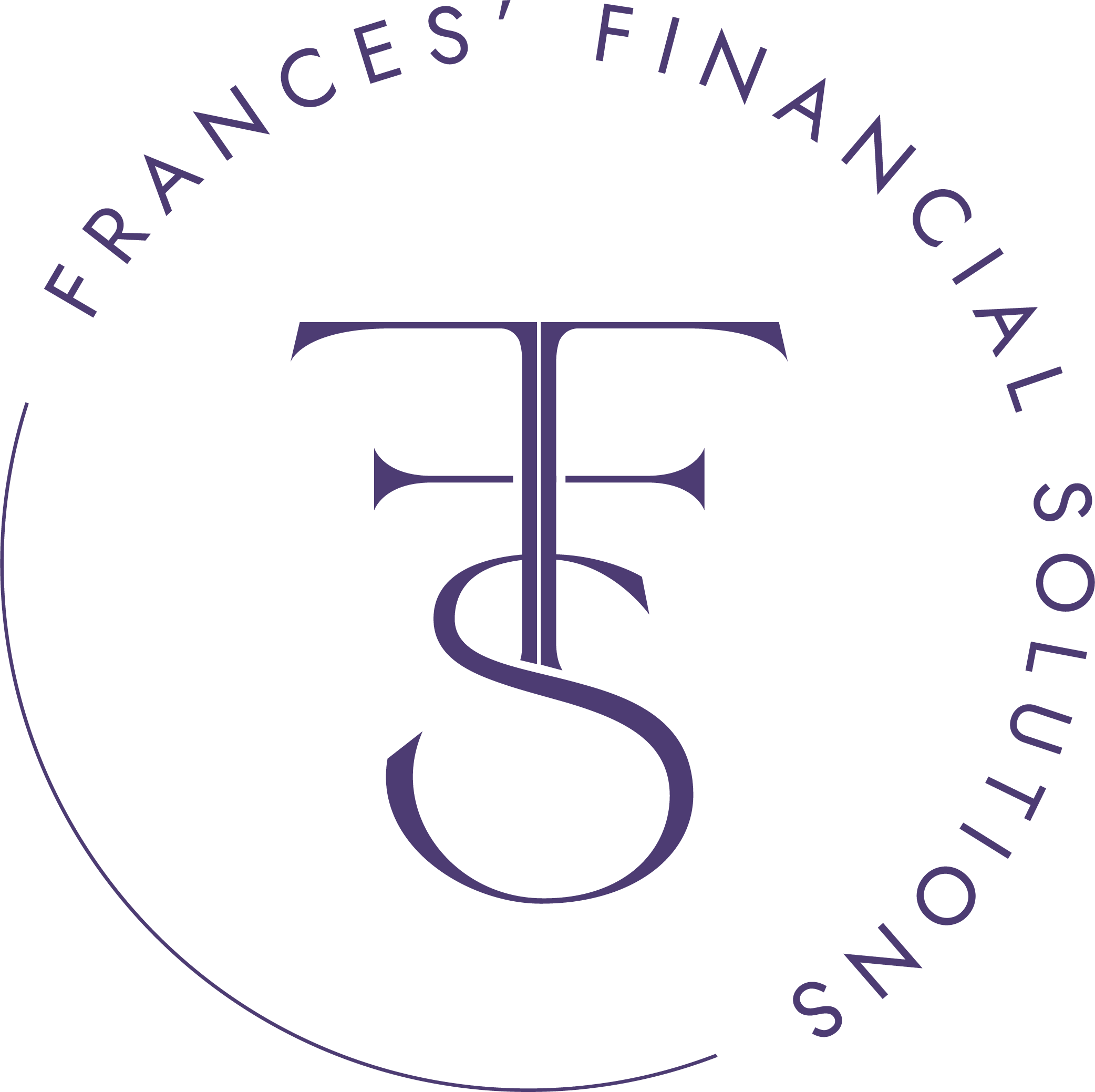 Black circular logo with purple text that reads "FRAANCES FINANCIAL SOLUTIONS" and a stylized letter "F" at the center.
