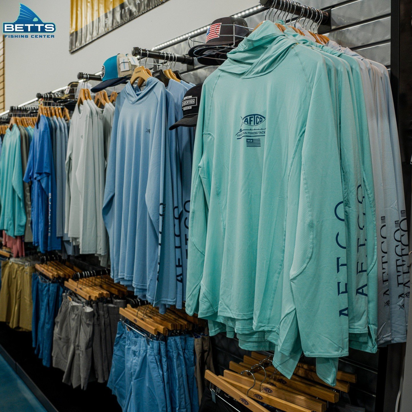 Stay stylish and protected from the sun with Betts Fishing Center's range of outdoor wear, featuring premium AFTCO gear. Whether you're casting lines or soaking up the scenery, they've got you covered with quality apparel designed for adventure. Visi