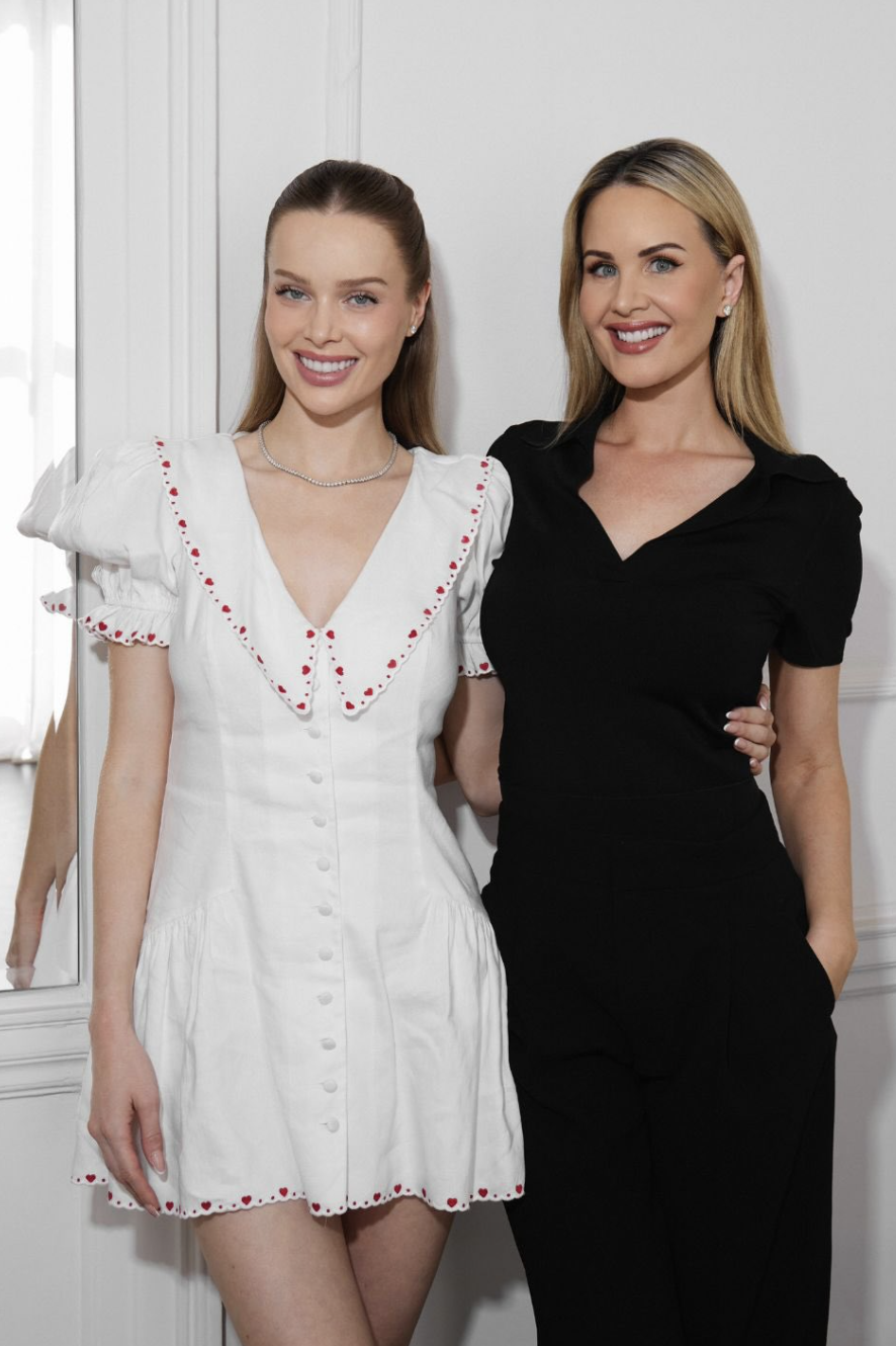Two women posing together at Harley Street Injectables, featured on the chin filler treatment page.