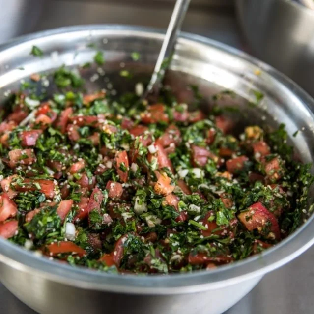 Part of our Lebanese Mezze package or can be part of the salad and sides choices for my other packages - our hand made parsley is fresh and delicious. #lebanesemezze#foodmadetoorder#freshfood#handmadefood#dips#grilled veg#falafel#chickenskewers
